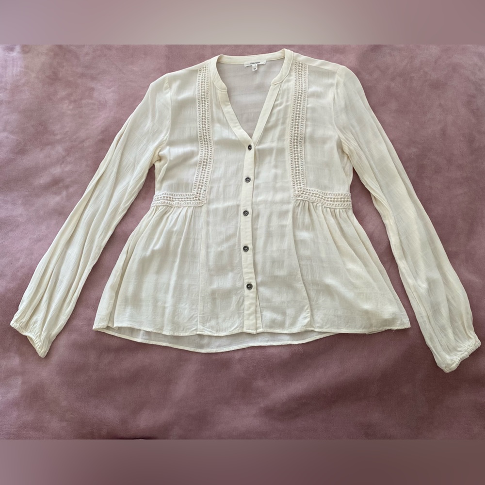 Crochet trim button down blouse